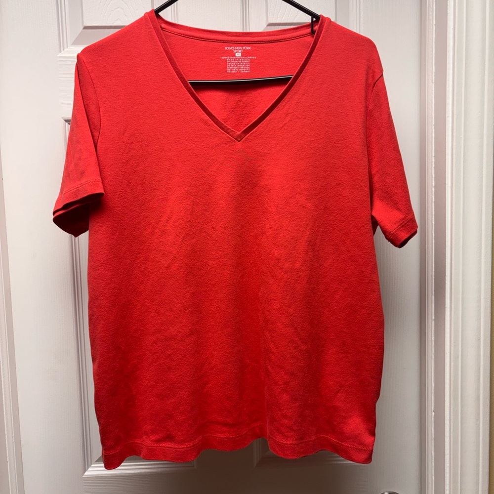 Jones New York Sport 100% Cotton V-Neck Tee | Size 1X | Red Coral